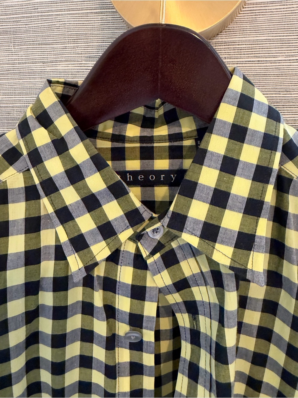 Theory Men's Yellow and Black Gingham Button-Down Shirt